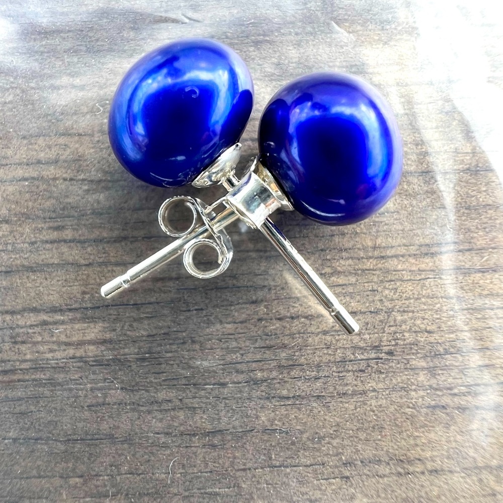Cultured “dyed” blue pearl earrings